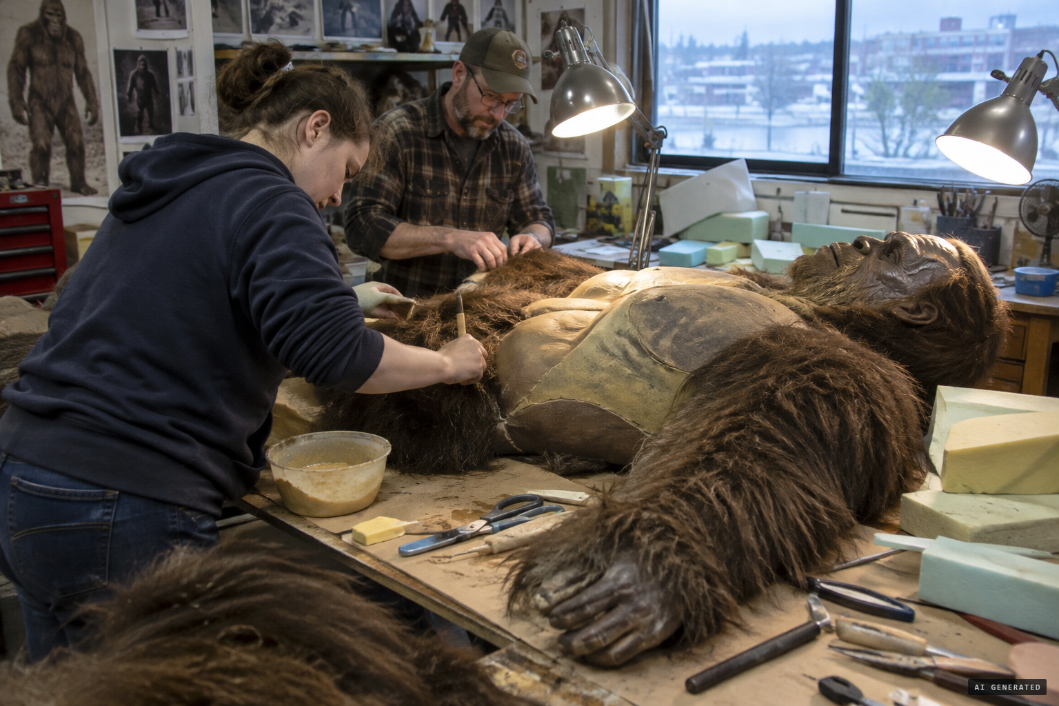 The costume maker builds Hank from latex, foam and camel hair