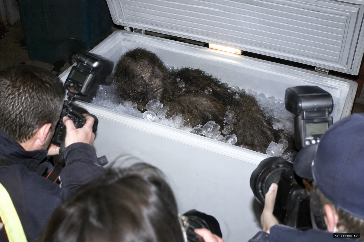 The 2008 frozen Georgia Bigfoot, a rubber ape costume