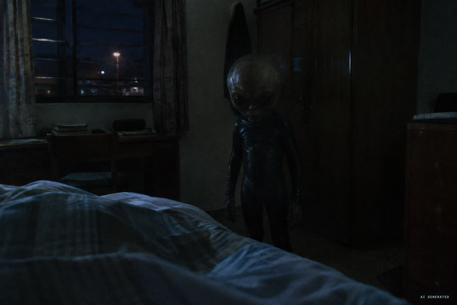 The large-headed dwarf in a tight rubber suit beside Riera's shaking bed