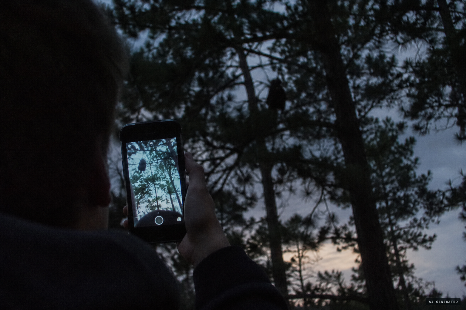 The dark dusk video: trees, shadows and a blob in the tree