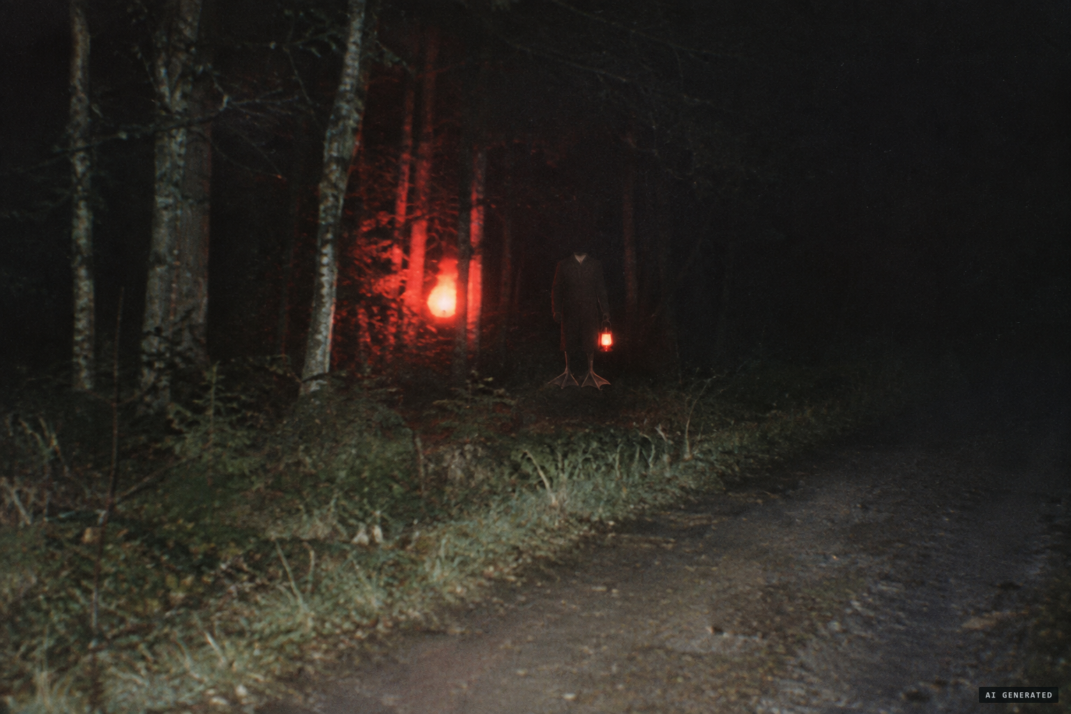 Another version: a red light and a headless figure carrying a red lantern
