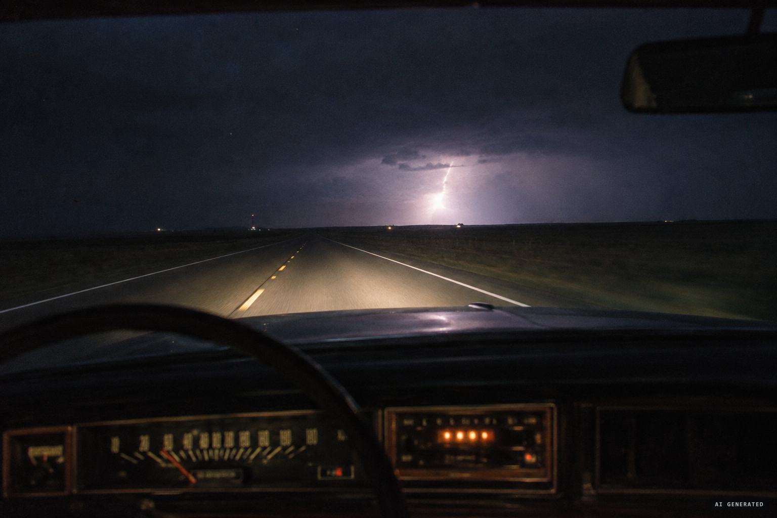 A flash in the southern sky over I-94, followed by a rumble like distant thunder