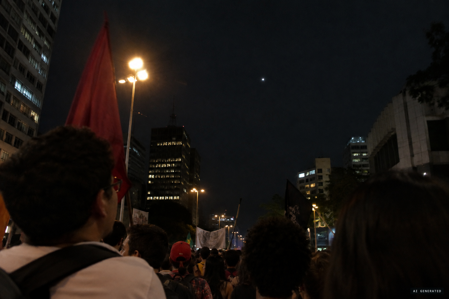 A single bright point of light appears above the march