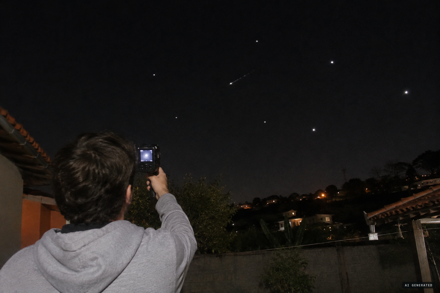 A resident films flickering white lights with an infrared camera