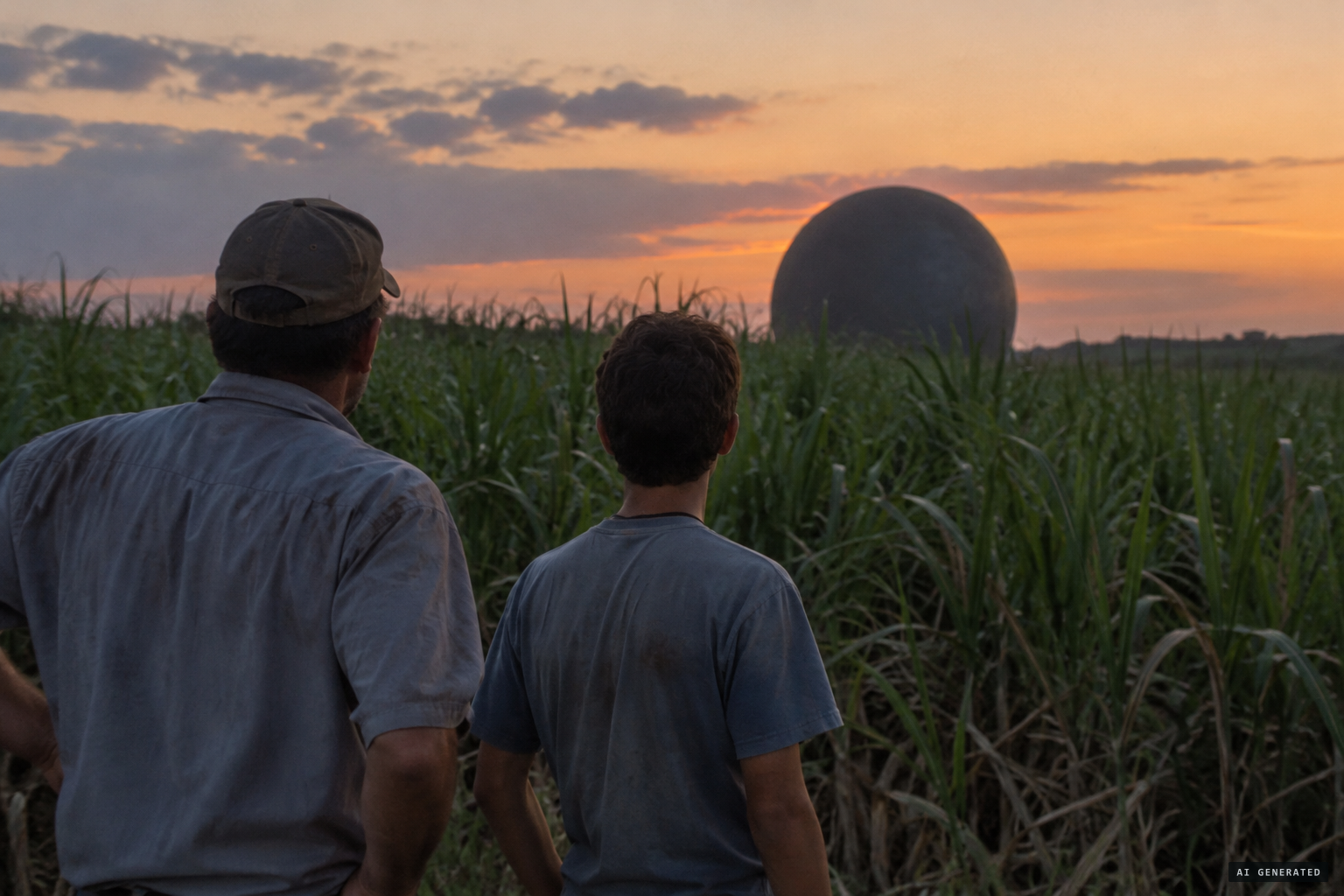 March 2008: a large round dark object rises from a canefield