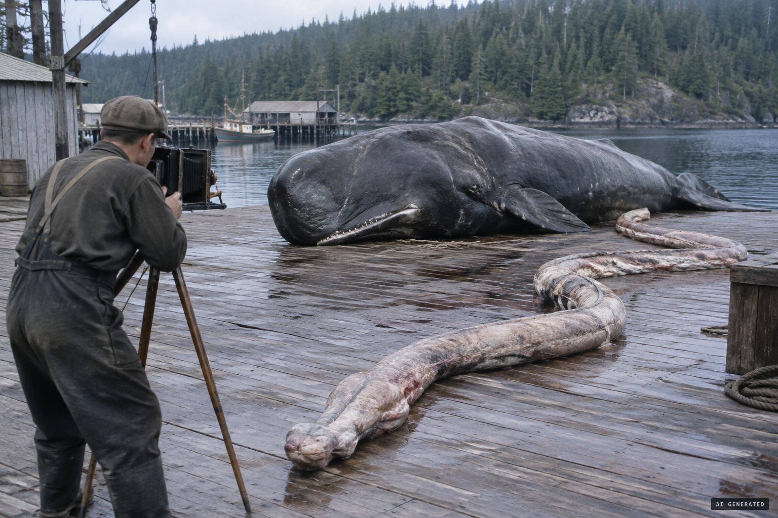 Boorman photographs the 1937 Naden Harbour carcass, Sarah's 'twin sister'