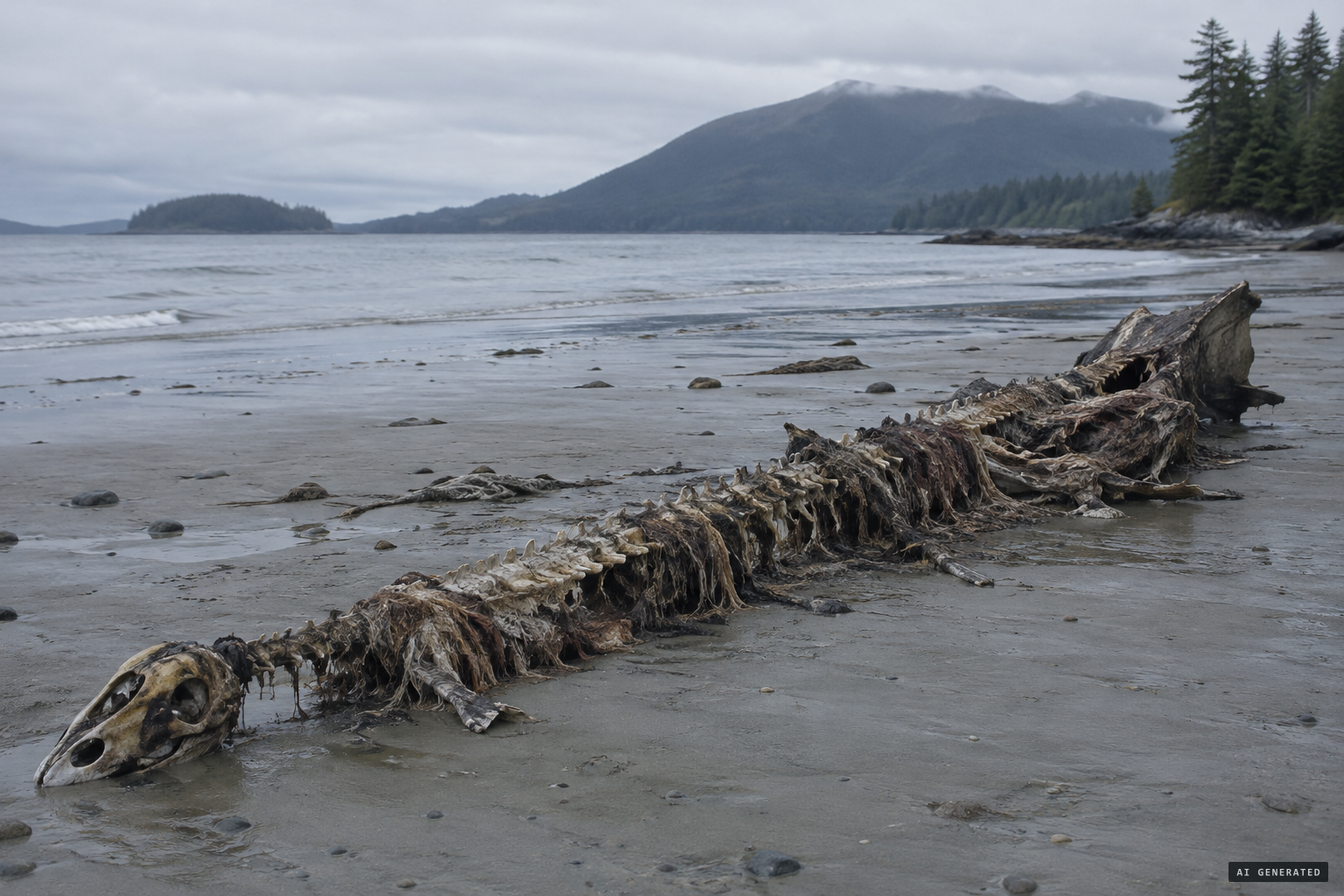 A rotting basking shark becomes a false plesiosaur