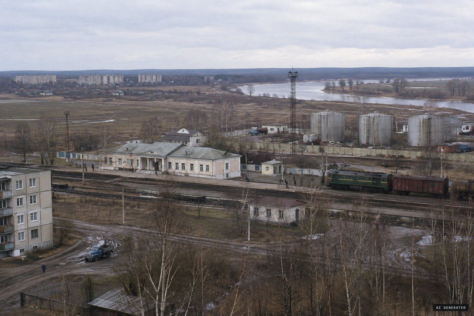 Sasovo: railway station, oil depot and state-farm fields toward the Tsna