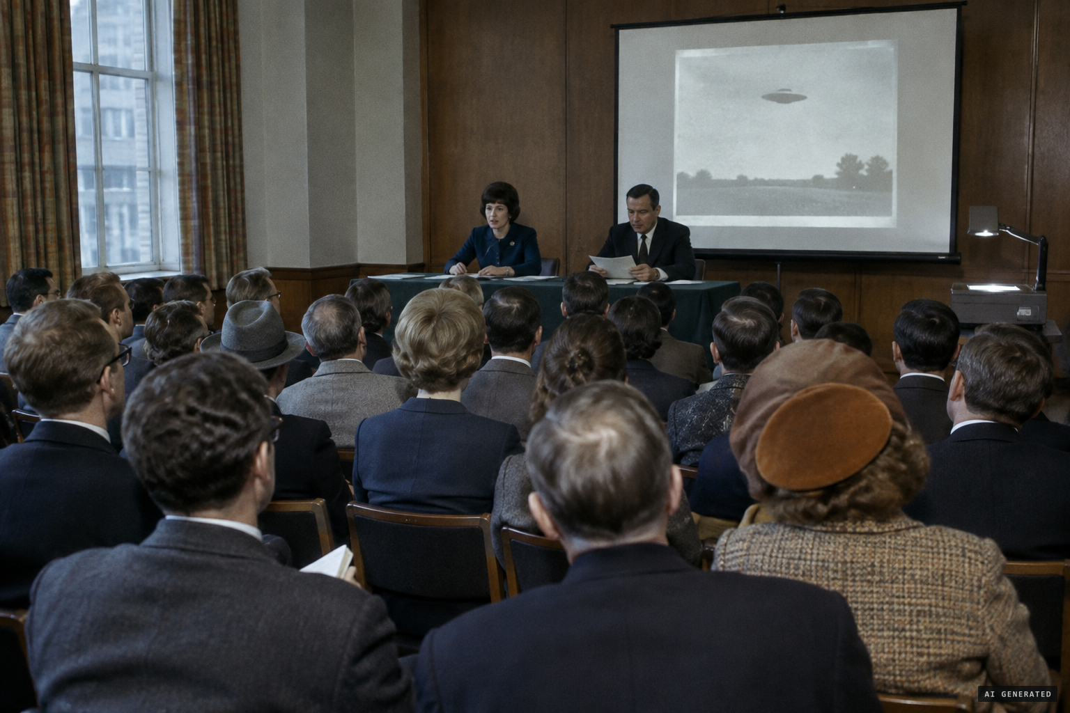 Eileen Buckle and Norman Oliver present the case to a public meeting, 1966