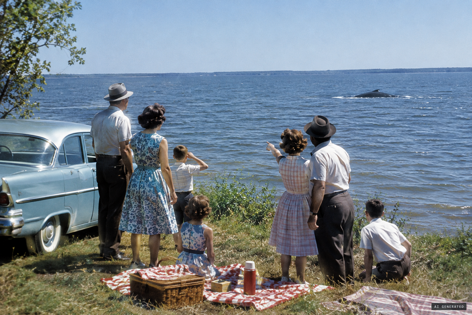 Picnickers on July 24 see a humped creature, black on top