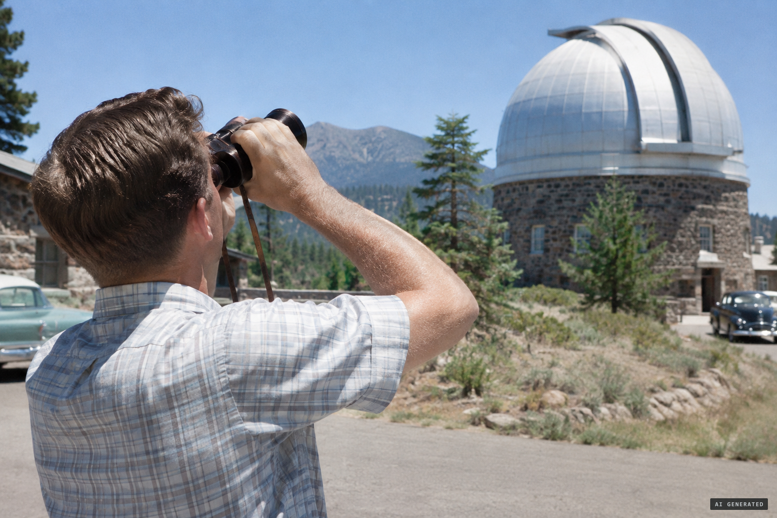 Hess follows the object through 4-power binoculars