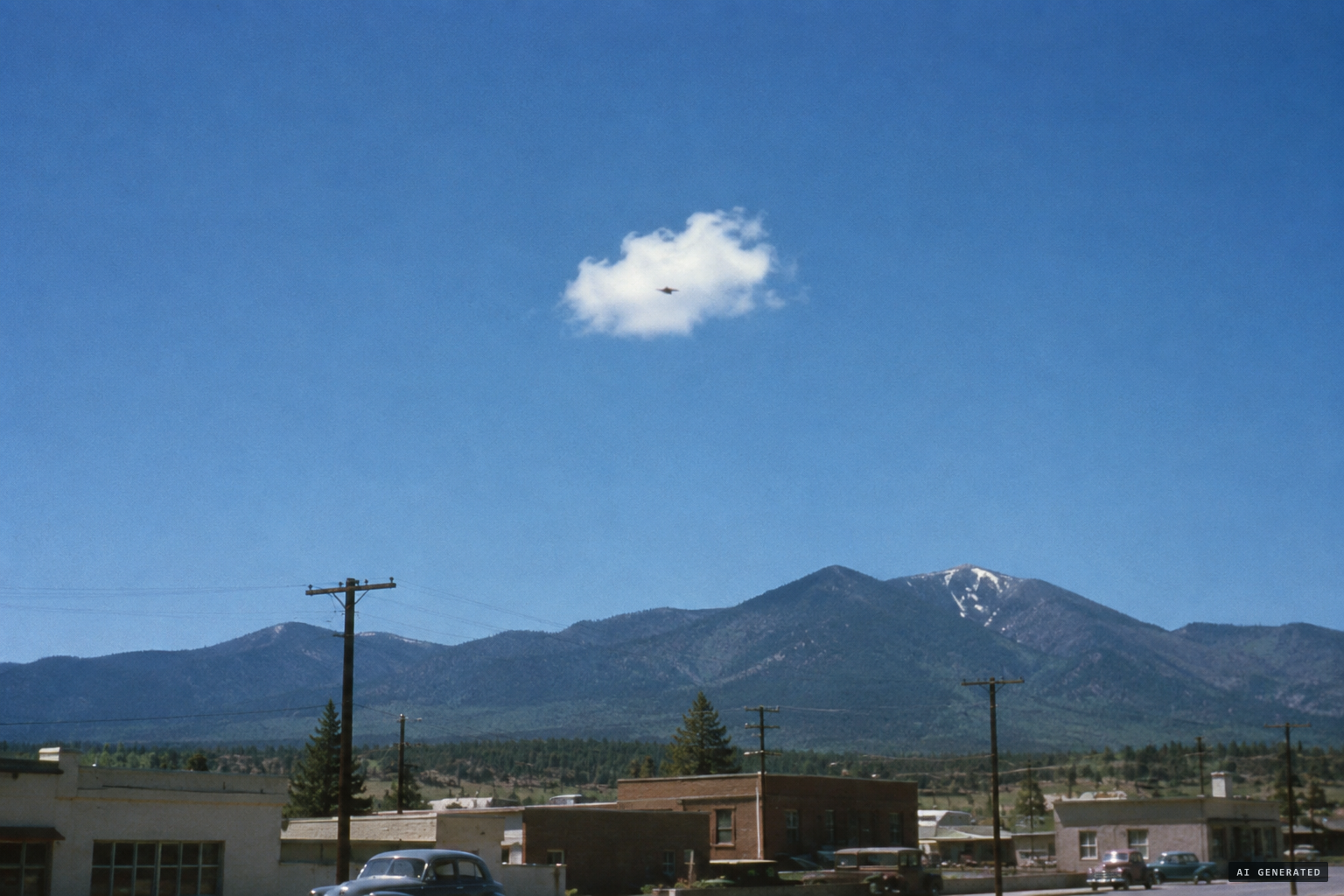 One small cloud and a dark shape crossing in front of it