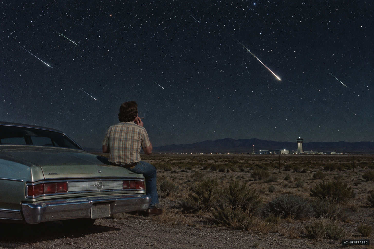 Sgt. Charles Moody watches the Perseid meteor shower alone in the desert