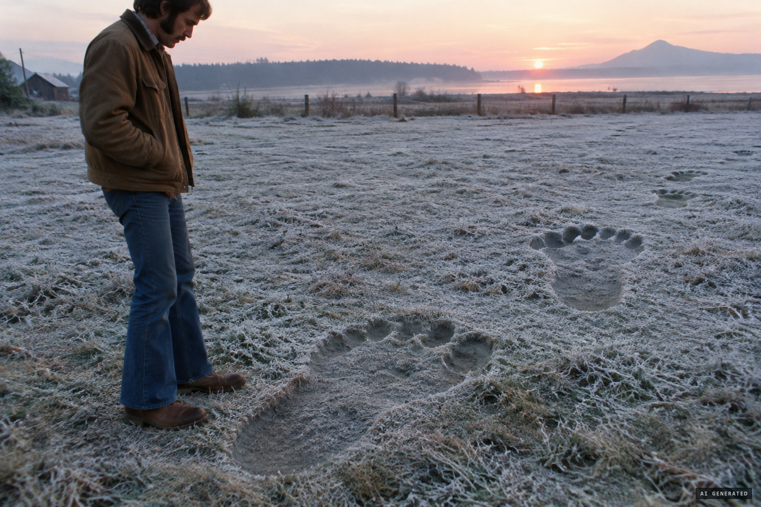 Bare footprints in the frost, 18 in long and 7 in wide.