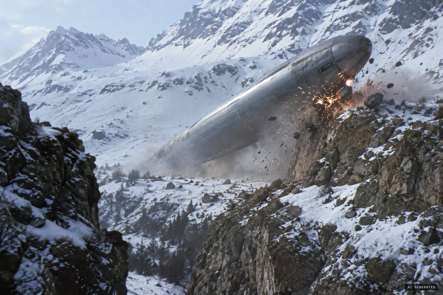 The craft strikes a rocky ledge 1,700 m short of its final position