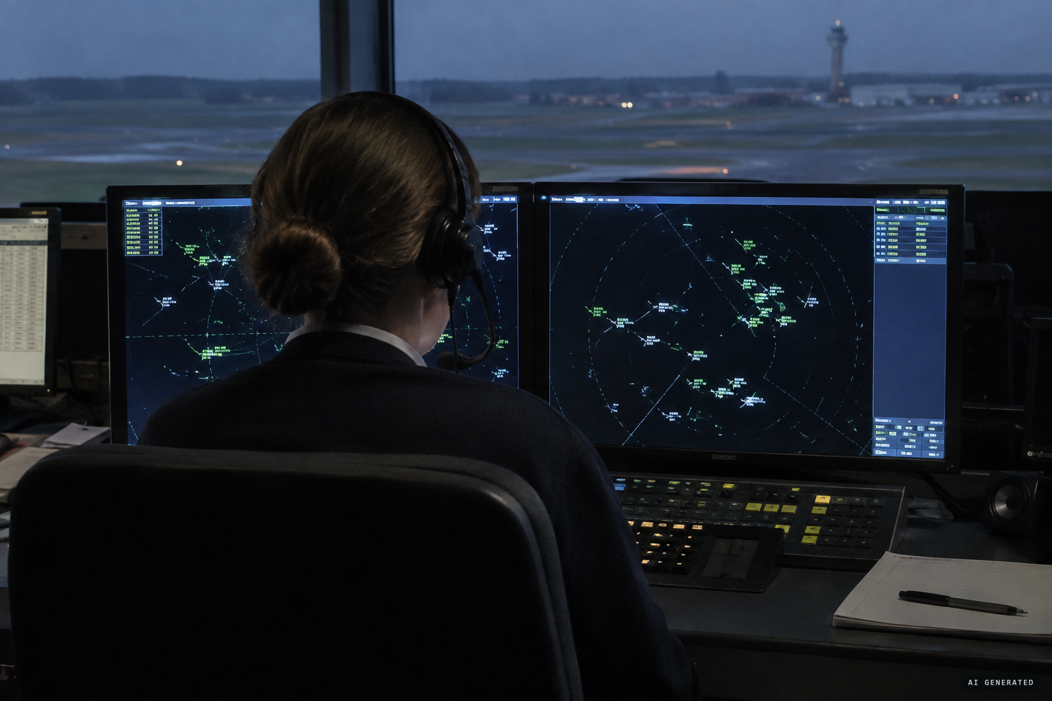 Shannon checks its screens: nothing on primary or secondary radar
