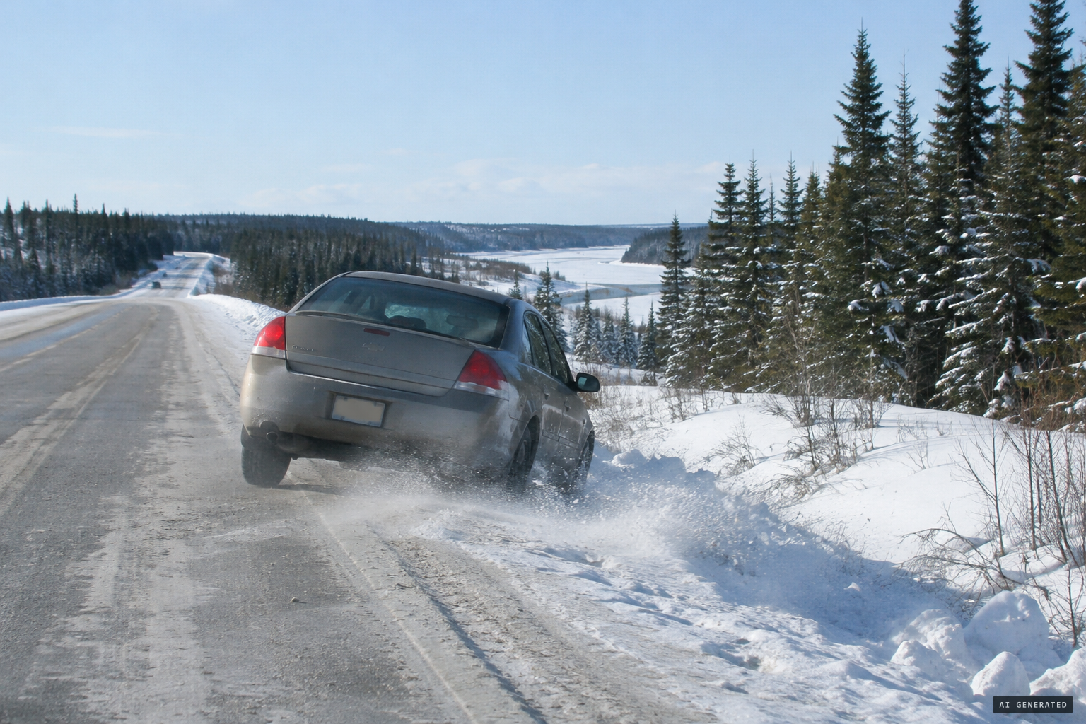 Her car swerves toward the ditch