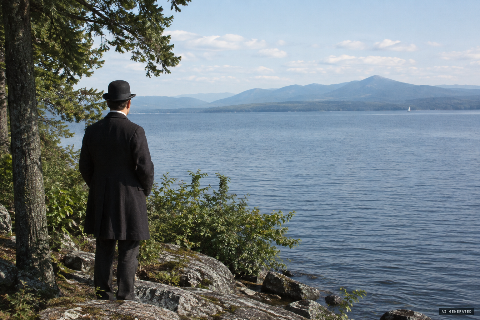 Sheriff Nathan H. Mooney on the New York shore, looking northwest over the lake