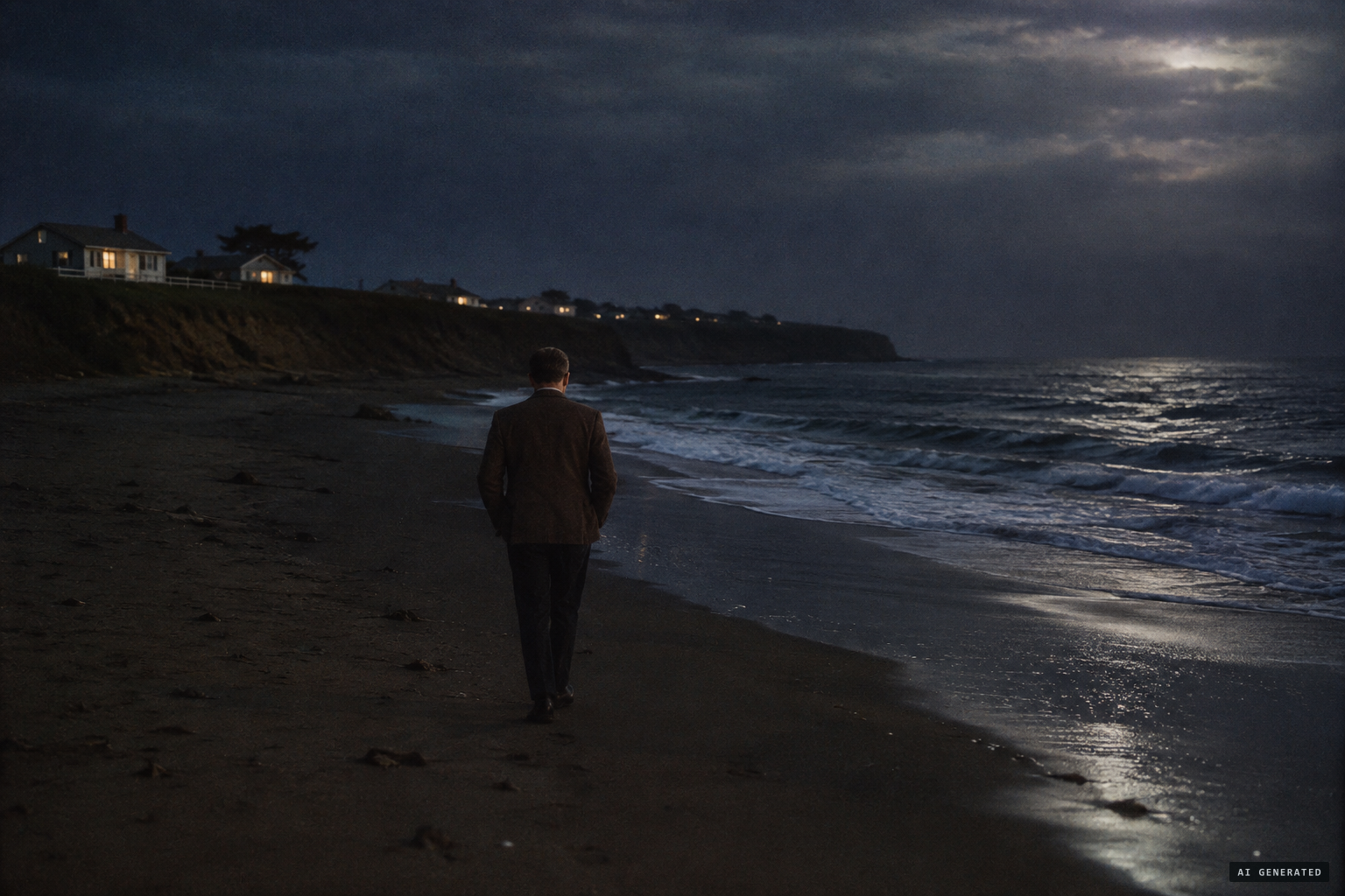 Sid Padrick walking Manresa Beach on a restless winter night