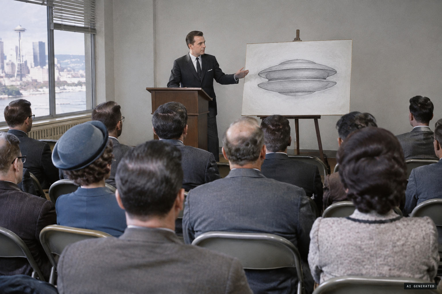 Padrick lectures and shows his sketch of the craft