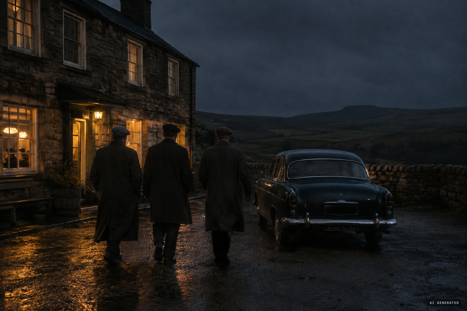 Three Scarborough men leave the Mill Inn at Harwood Dale to drive home