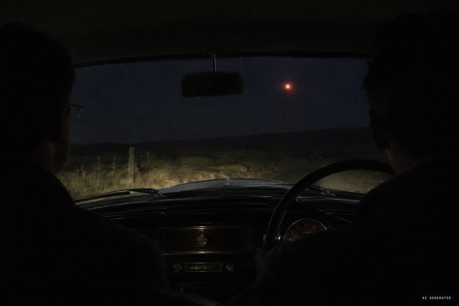 Climbing Reasty Hill, the men see a glowing object in the sky