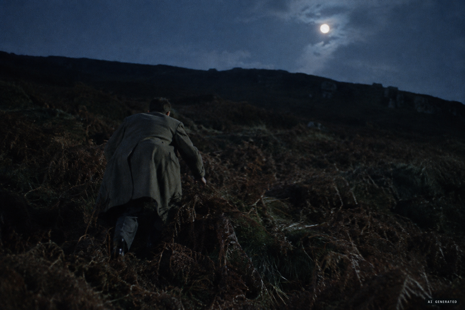 One of the men climbs the steep bank toward where the light came down