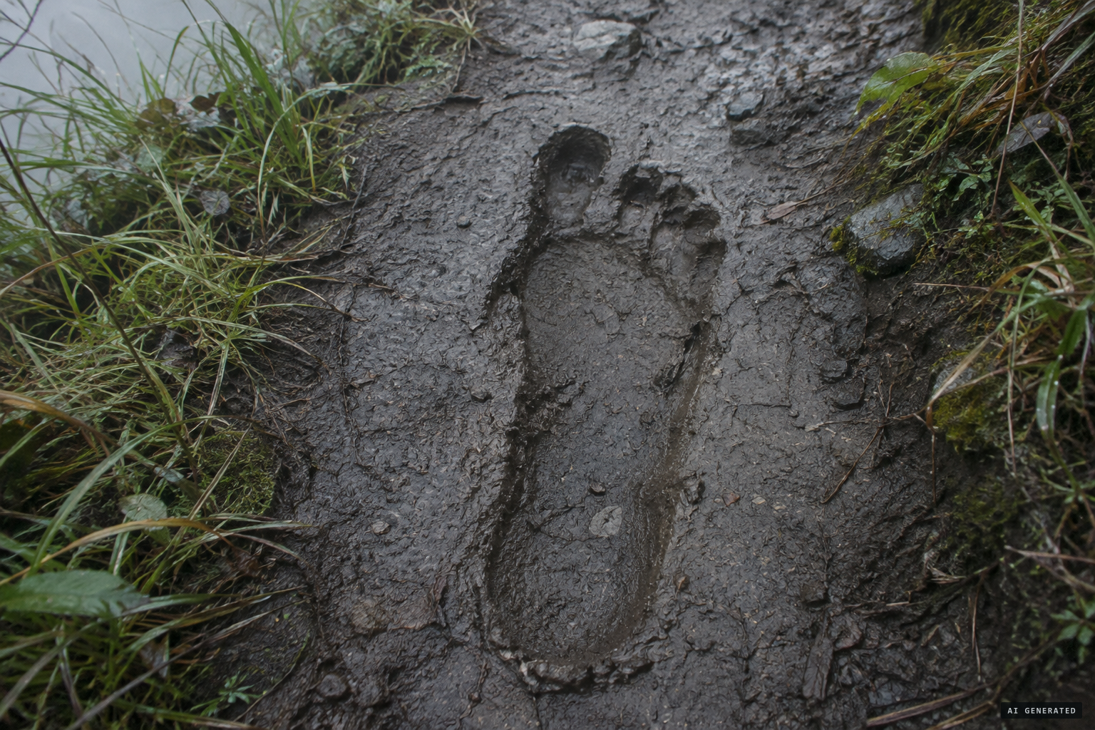 A strange 14-inch print in the soft mud below the ridge