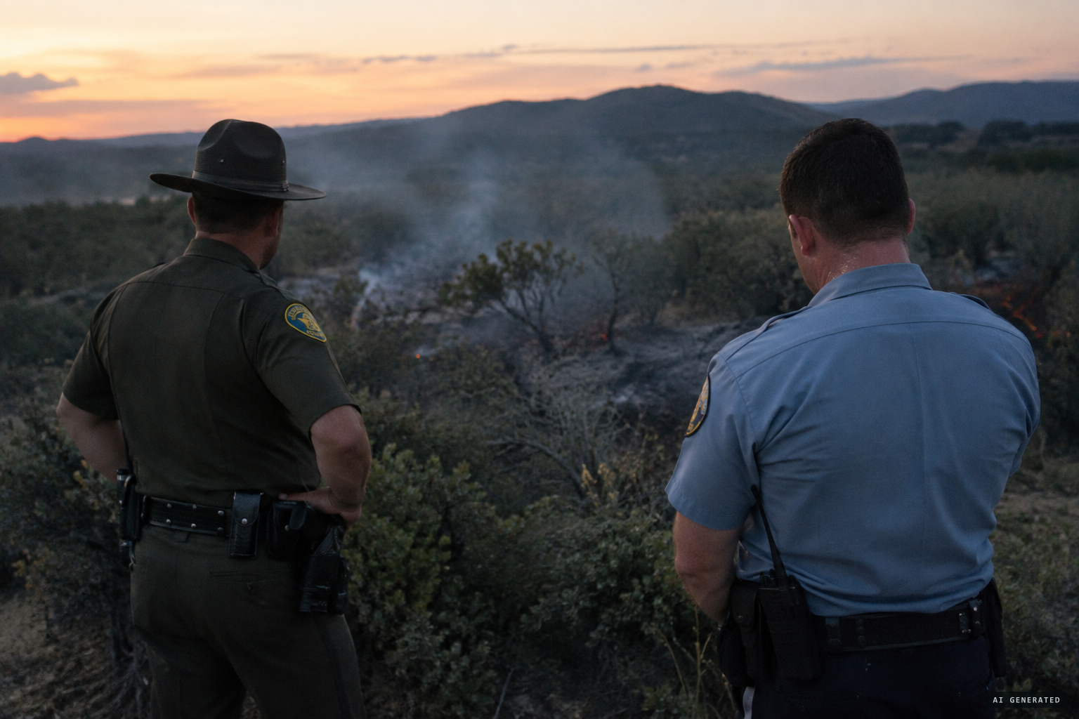 Sergeant Chavez and Zamora find burning brush at the site