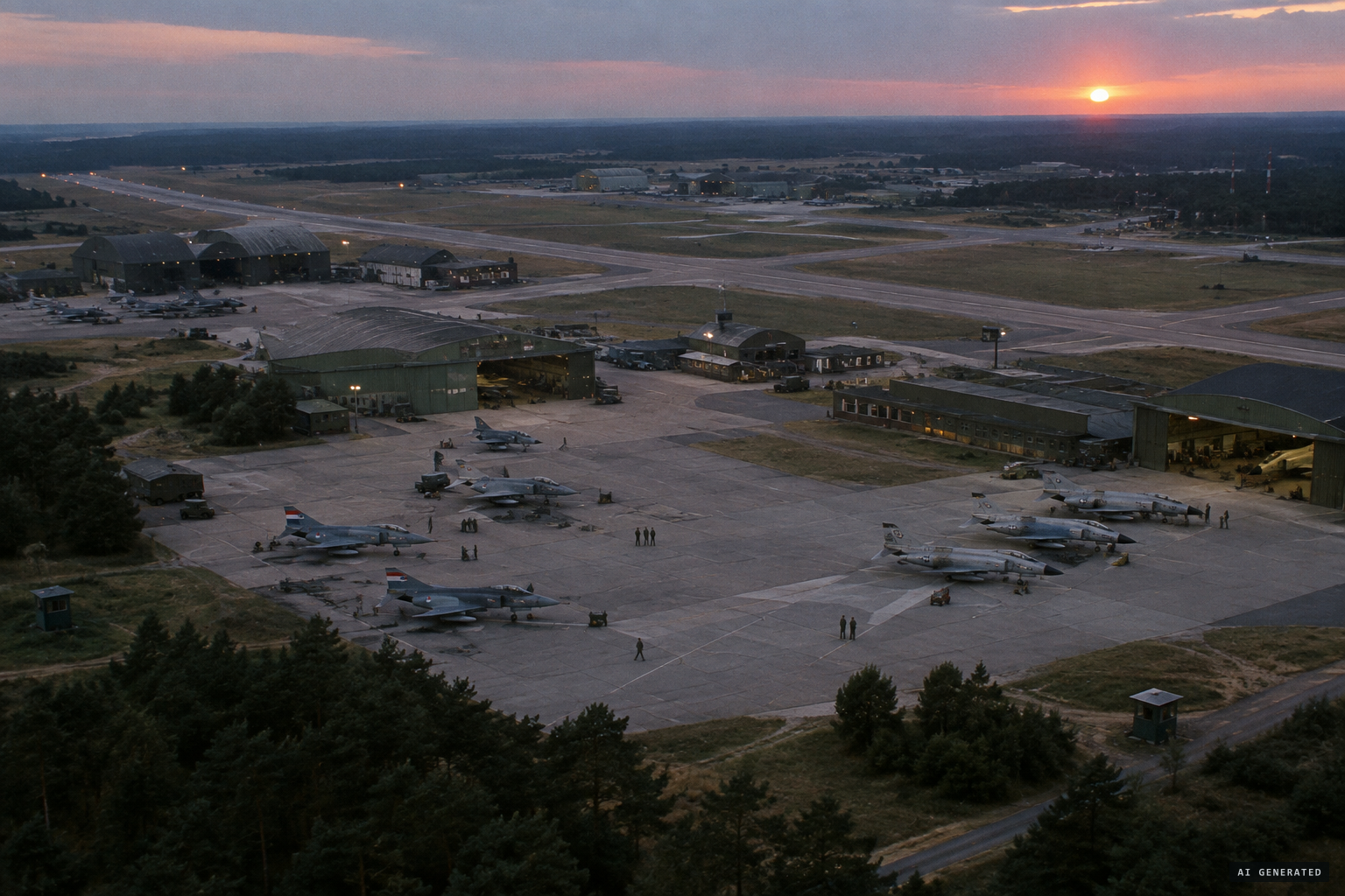 Soesterberg air base, with Camp New Amsterdam to the north and guard posts ringing the field