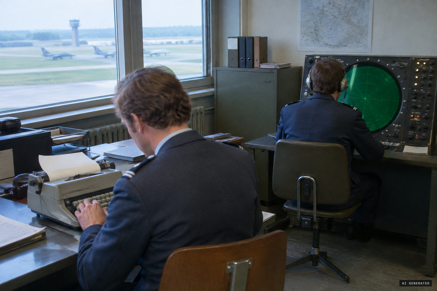 Watch commander Van Vliet files the report; radar shows nothing