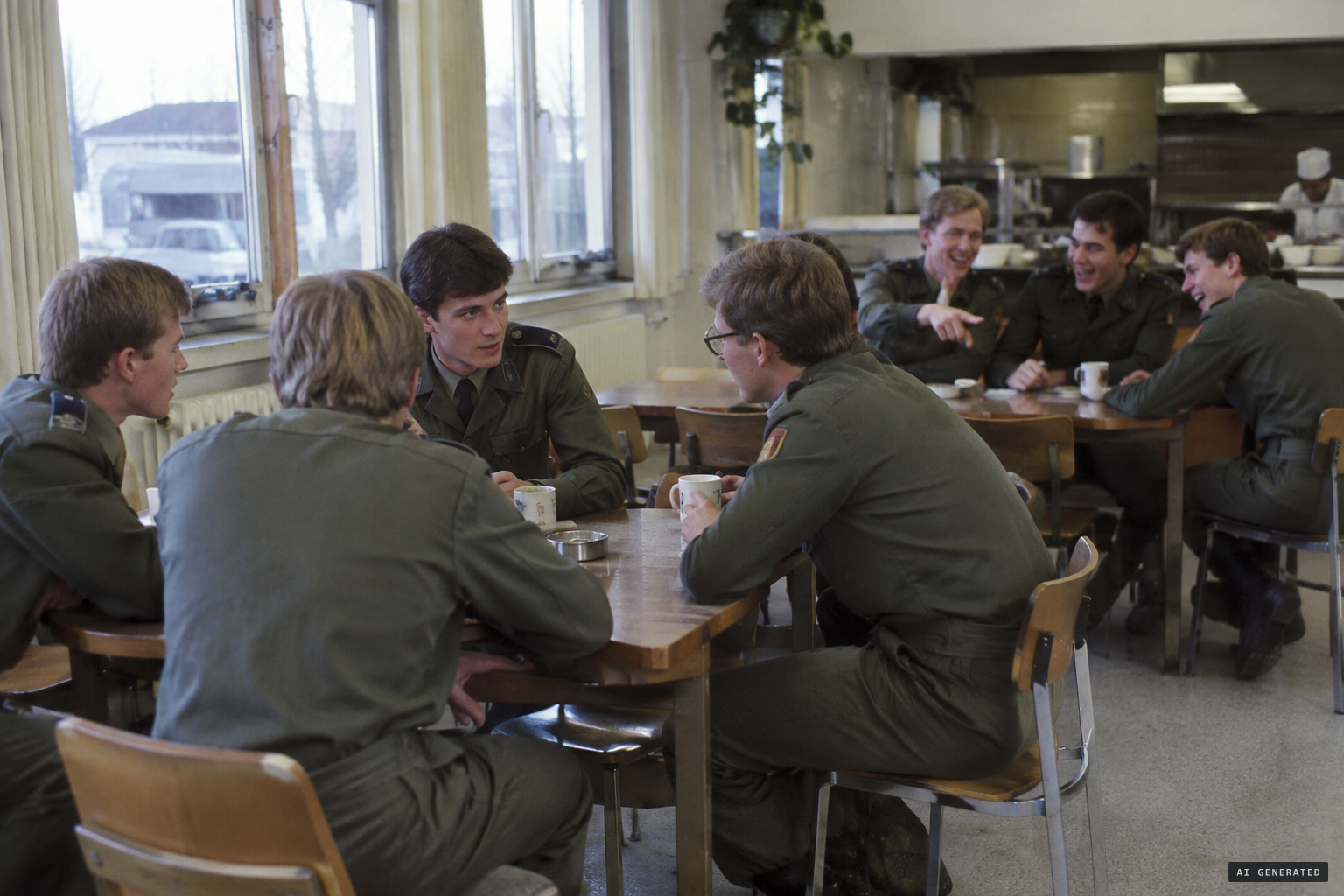 The guards, ridiculed, talk only among themselves
