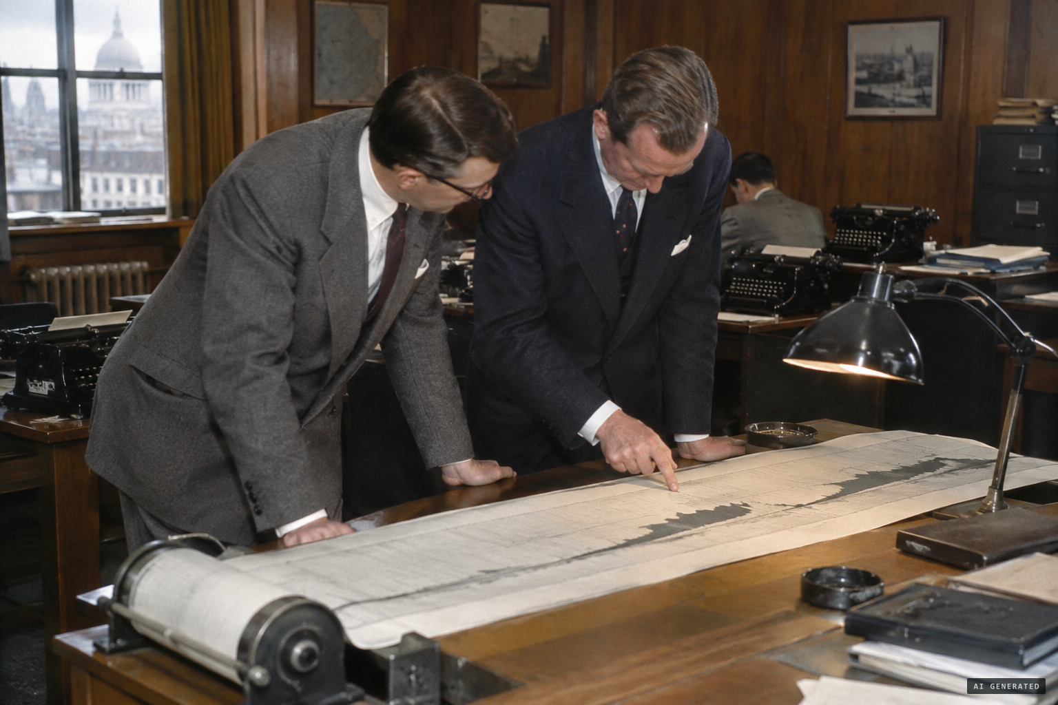 Kelvin Hughes managers examine the chart bought by the Daily Herald