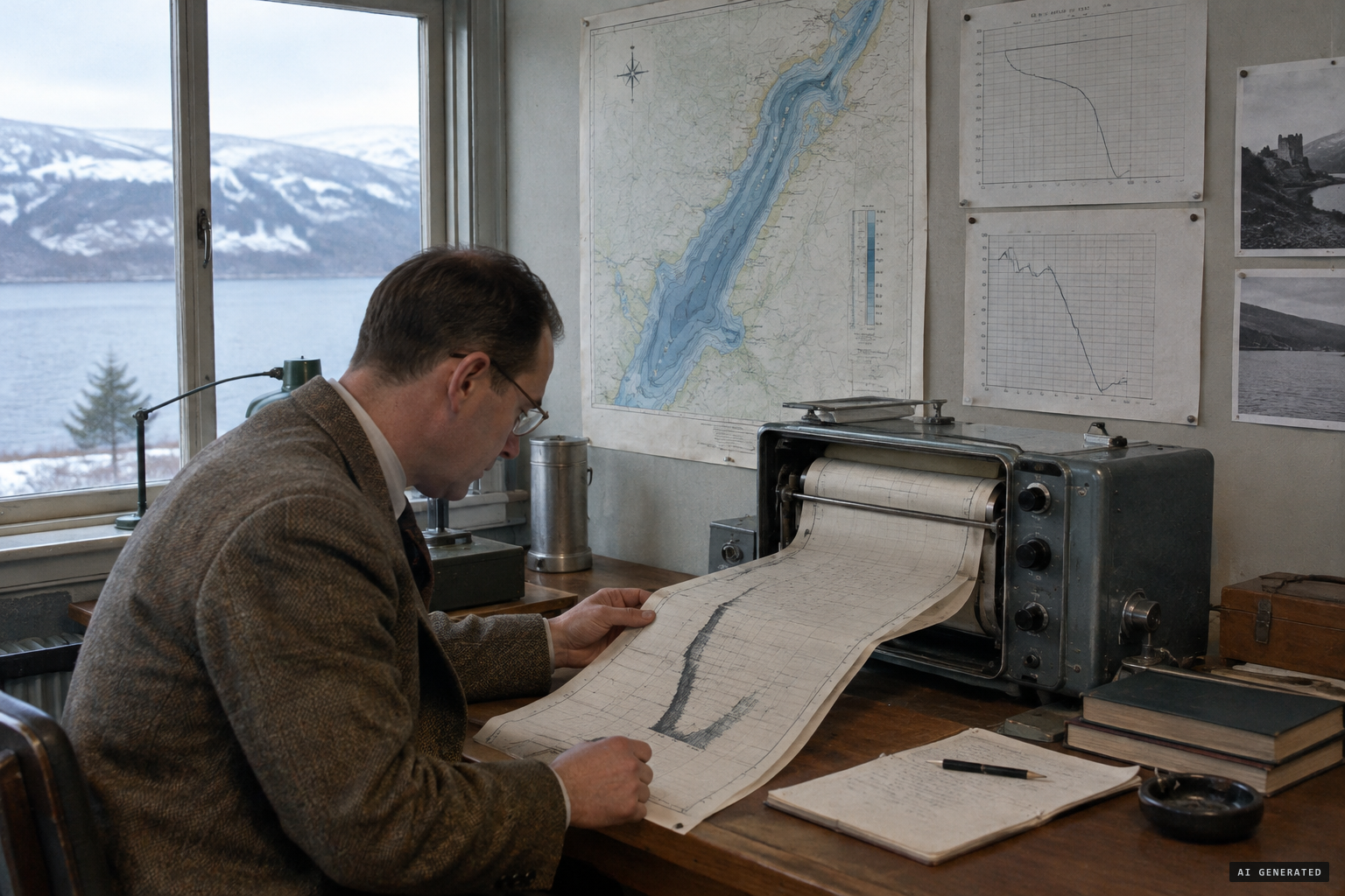Dr C. H. Mortimer of the Freshwater Biological Association studies the graph