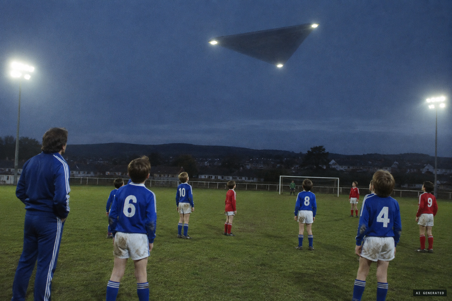 An under-12s match at Llantwit Major stops as the object passes over