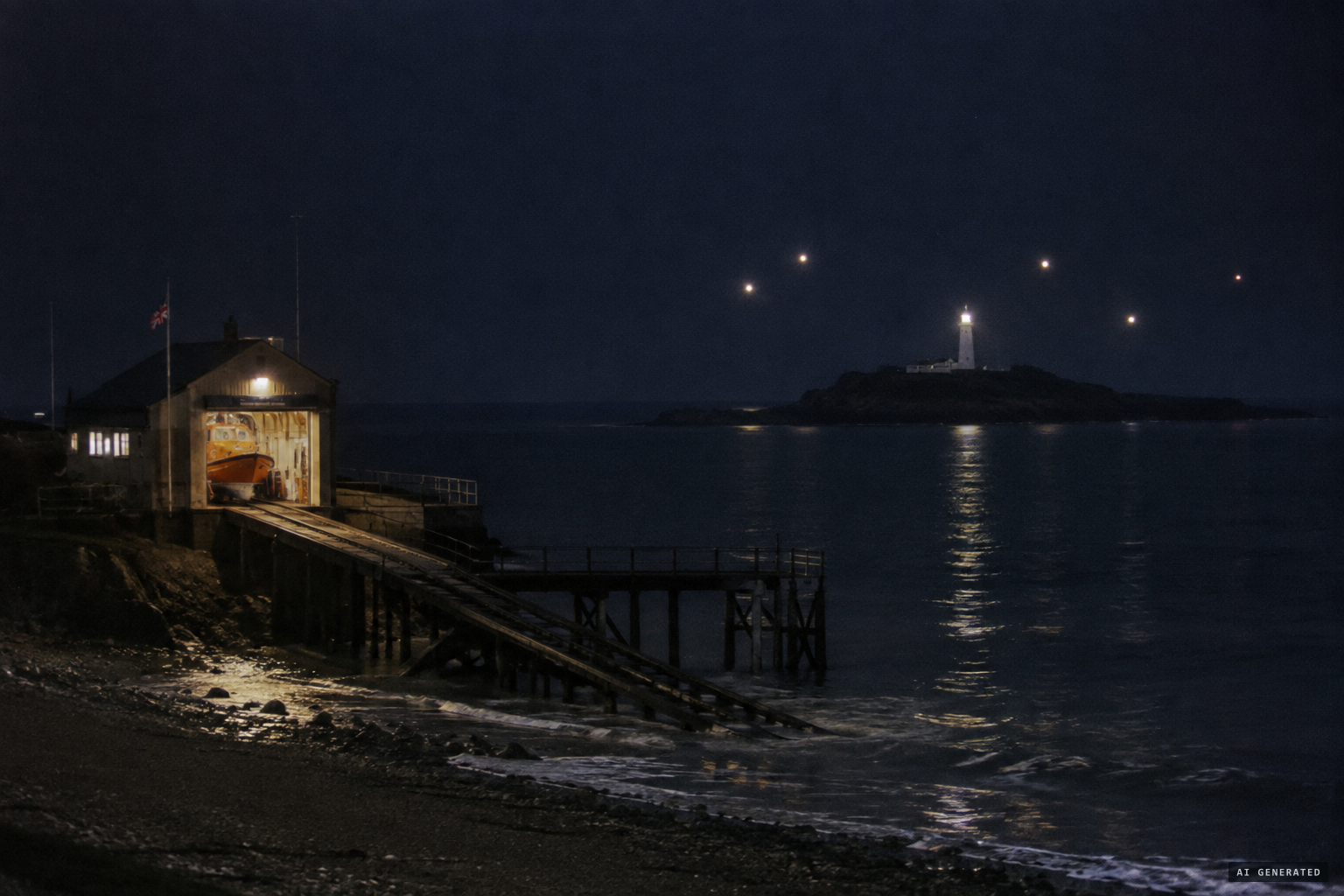 Lights seen over the lifeboat station at Mumbles Head