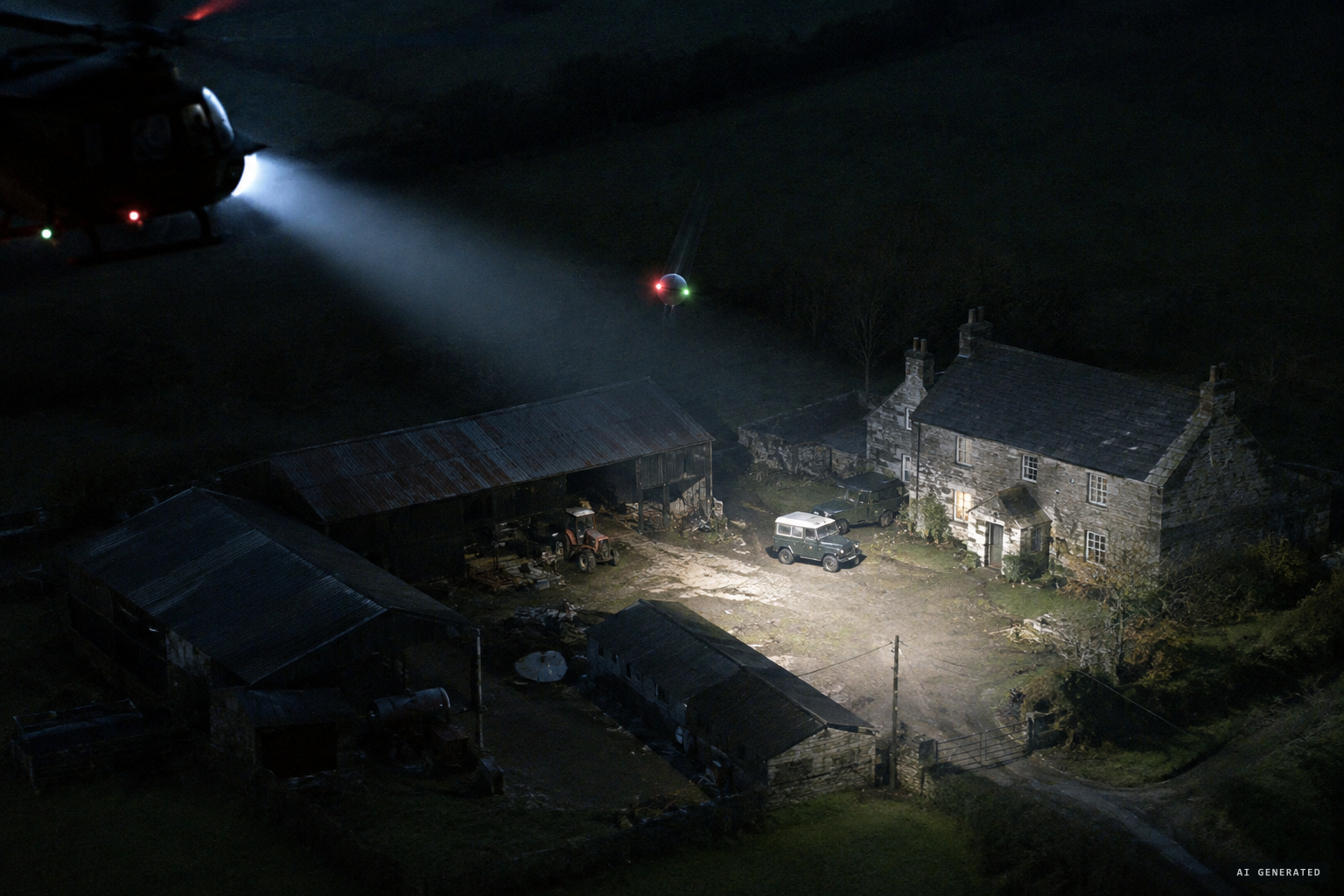 The sphere shoots down into a farmyard and the crew searches