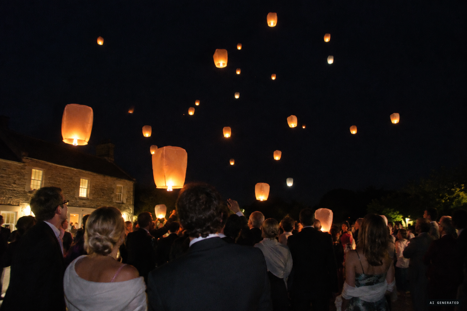 A Cowbridge wedding party releases Chinese lanterns that night