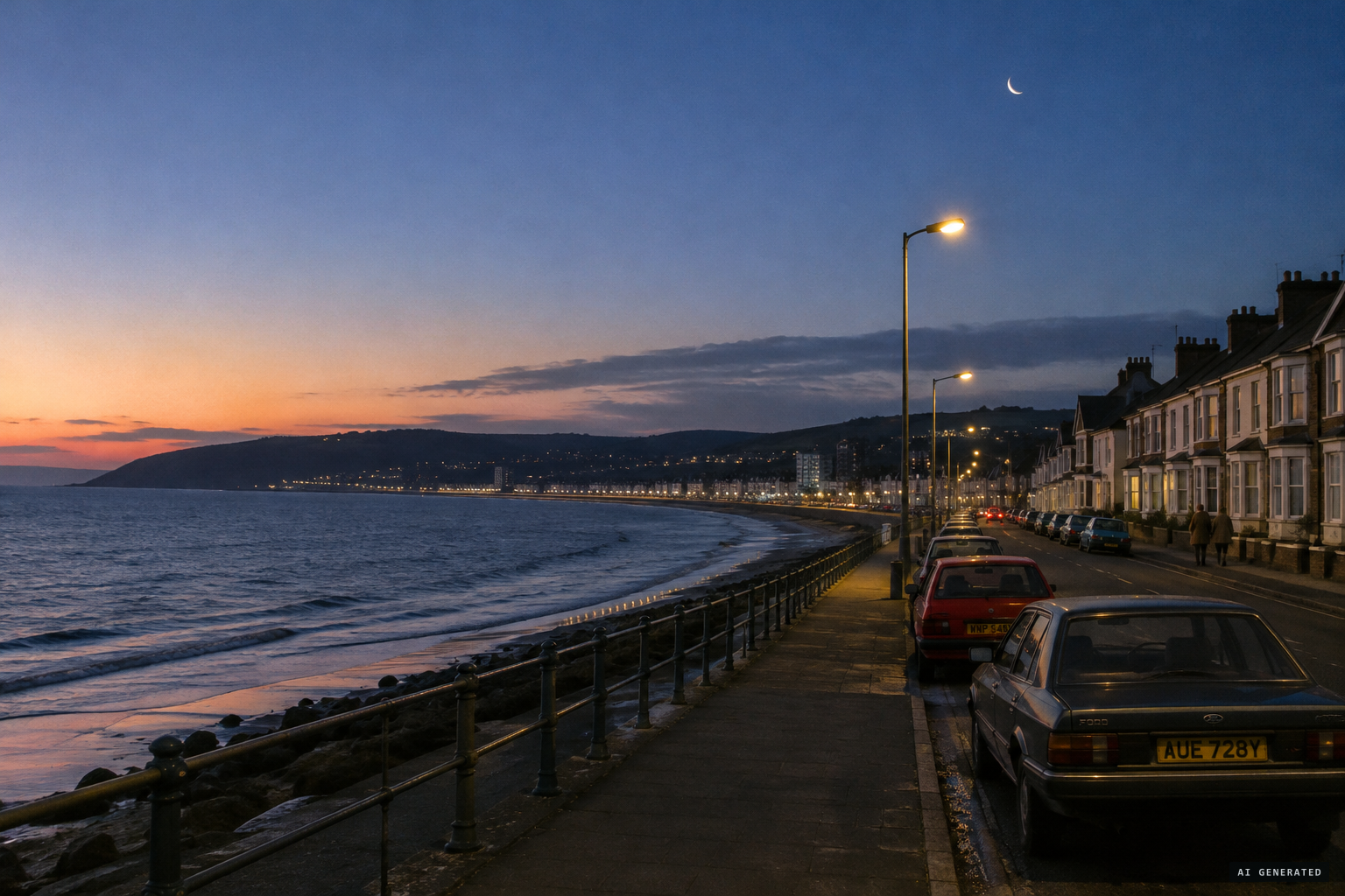 A clear, cold evening on the South Wales coast, 19 January 1983.