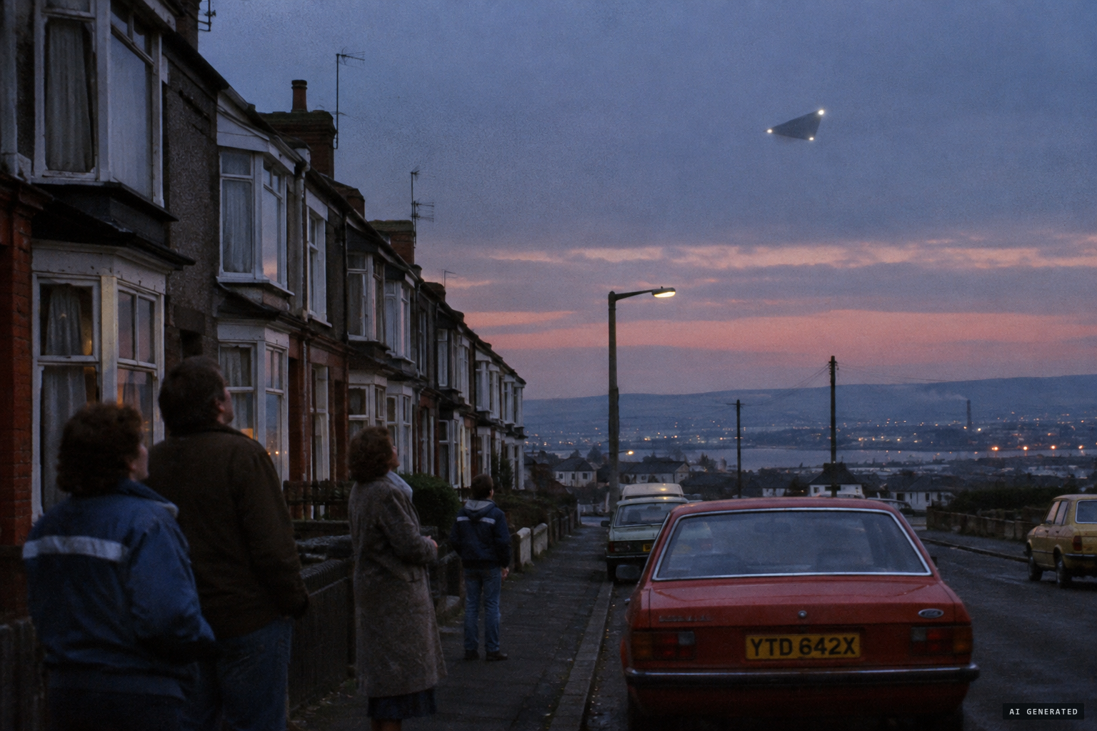The first triangular craft is reported over Llanelli, heading towards Swansea.