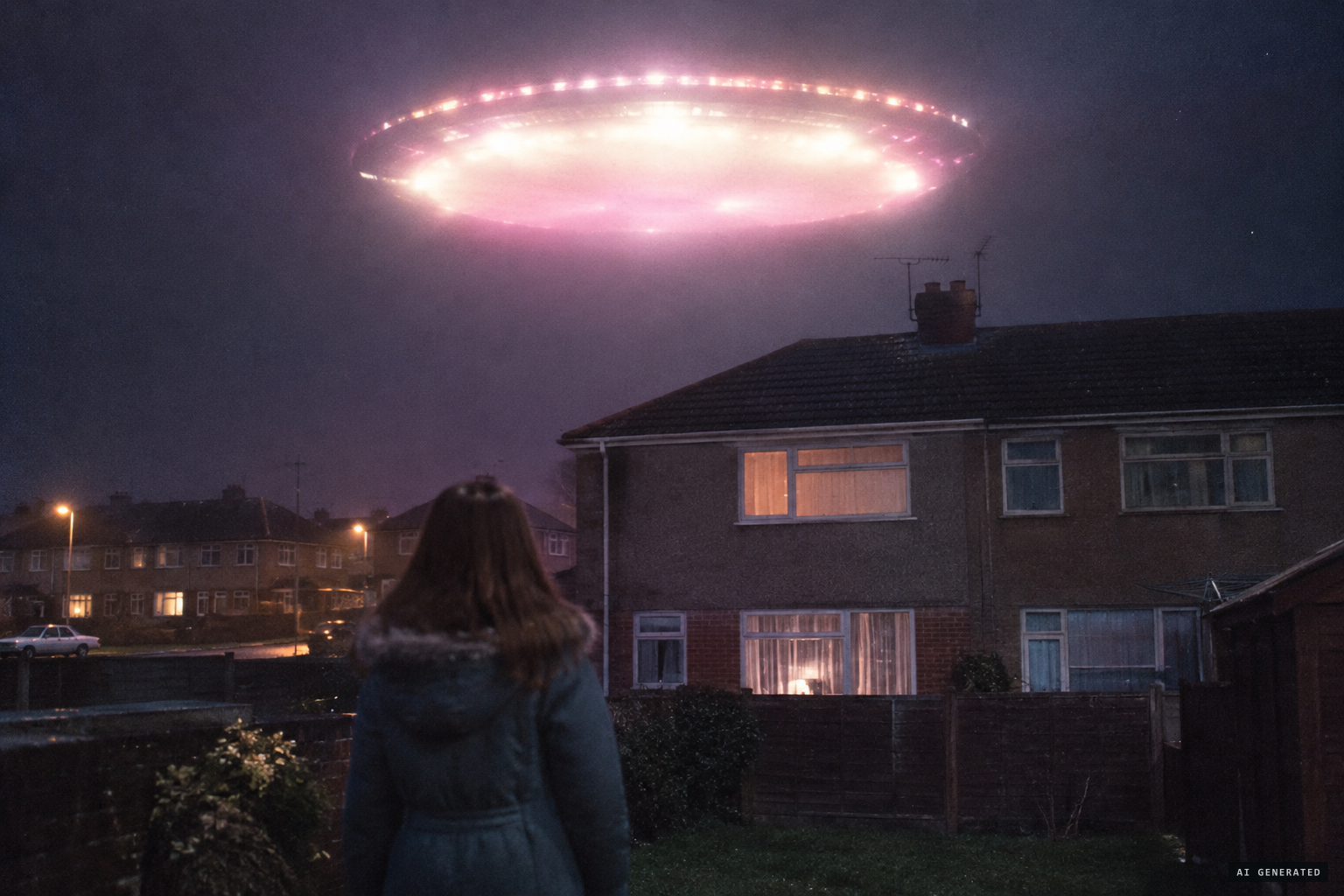 Natalie Bowden sees a 'stadium of light' in cream and pink above her house.