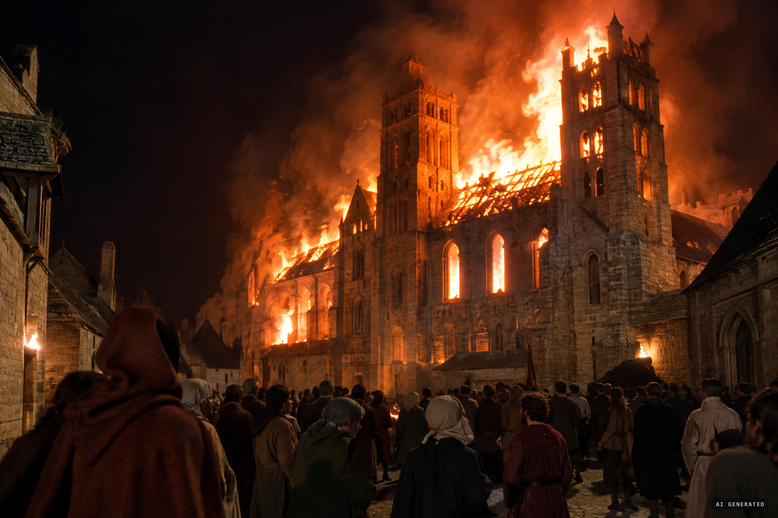 Laon cathedral burns during the Easter Insurrection of 1112