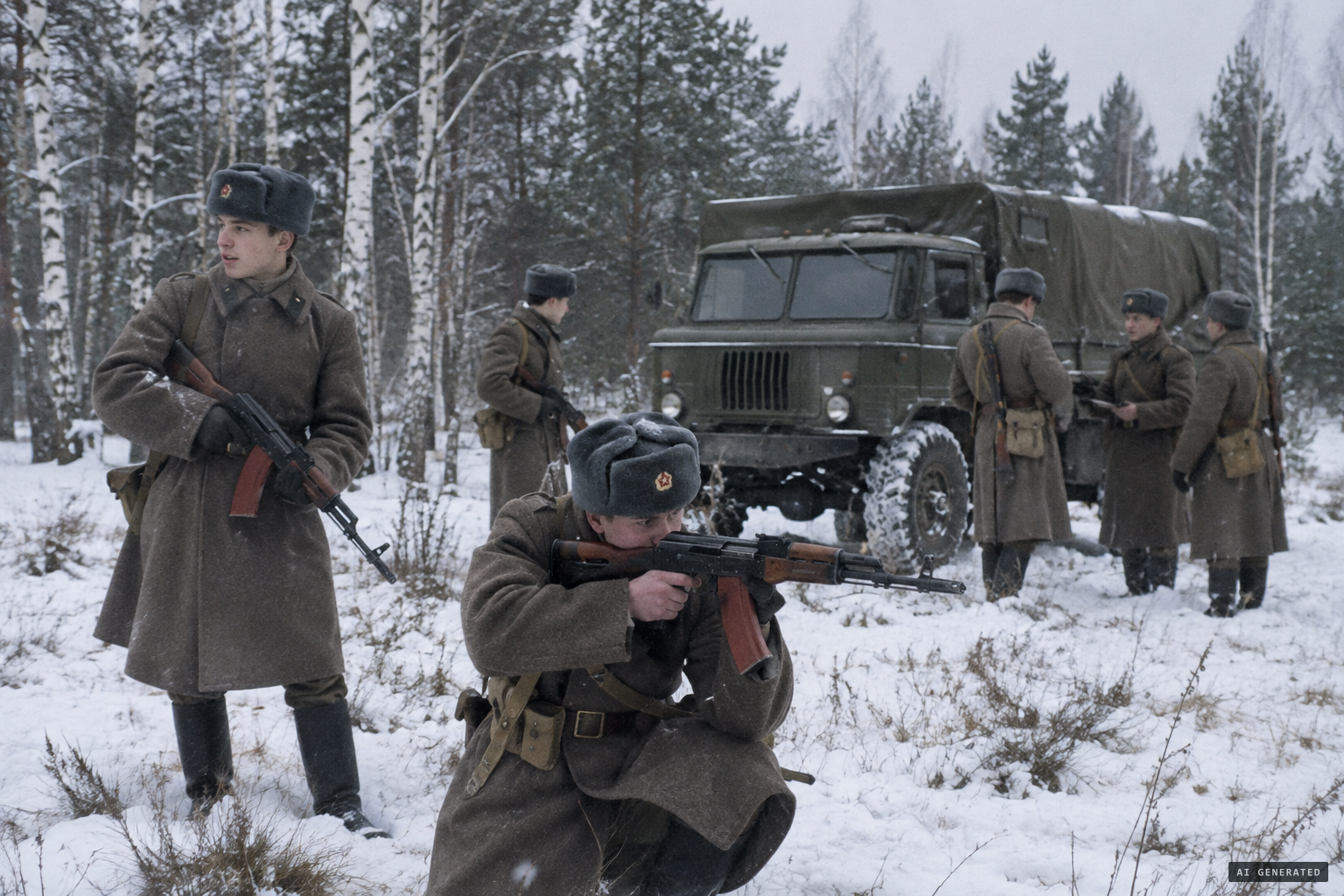 A Soviet military unit on training exercises somewhere in Siberia