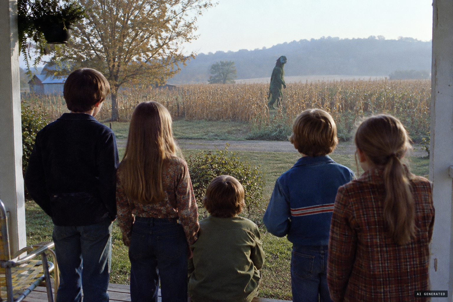All five children see the dark green figure standing in the cornfield one morning