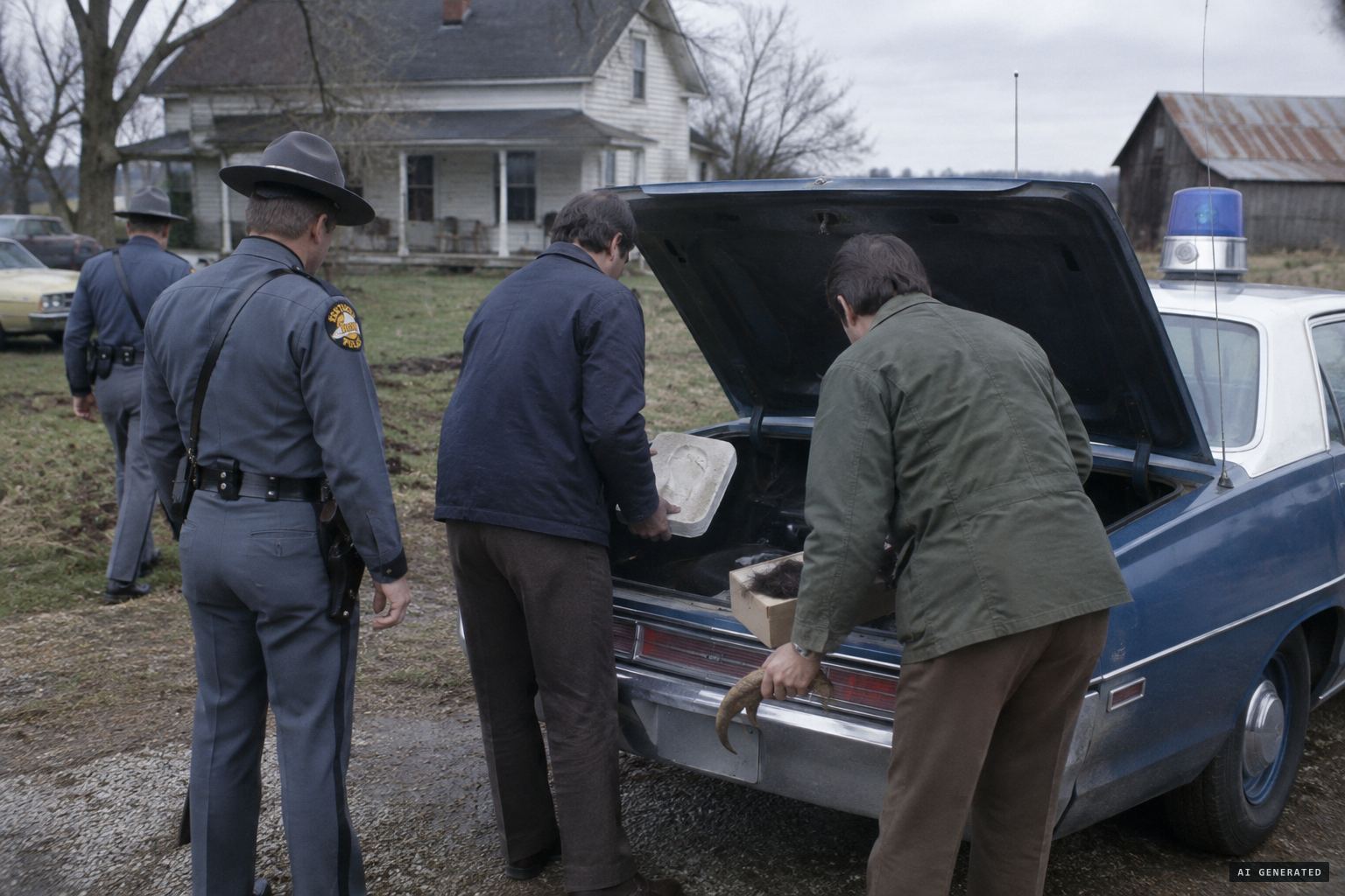 State police and men taken for federal game officials take the evidence