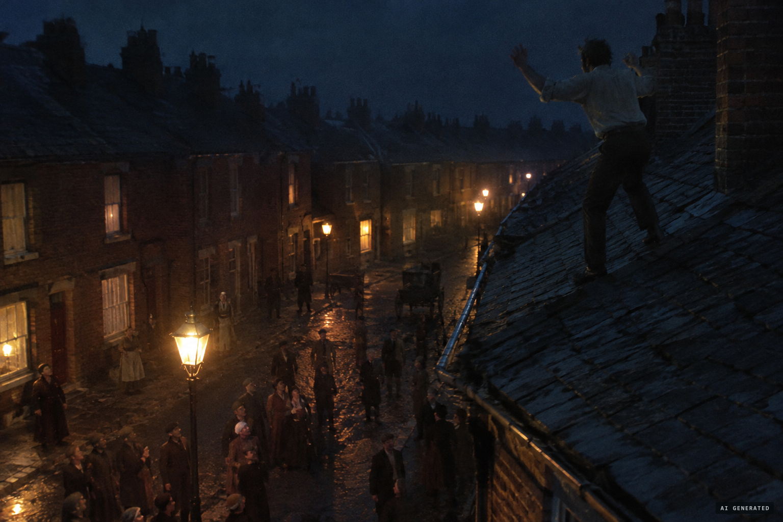 A neighbour on the rooftops crying 'My wife is the Devil!'