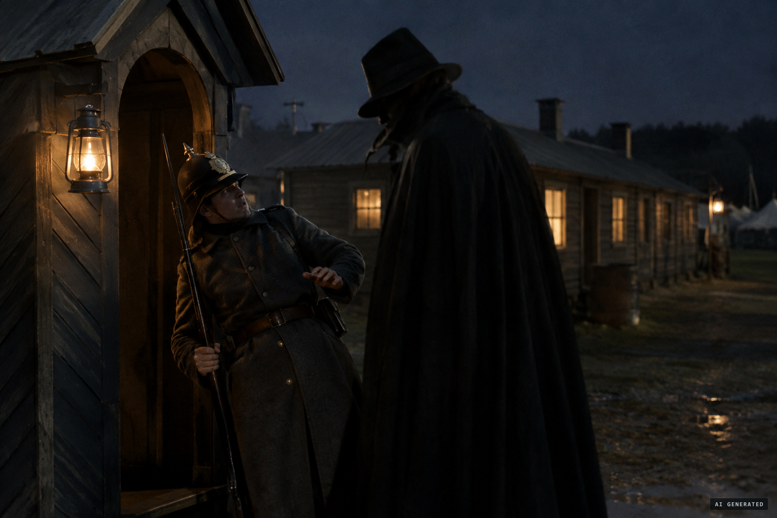 The Aldershott Ghost: a cloaked figure slaps a sentry