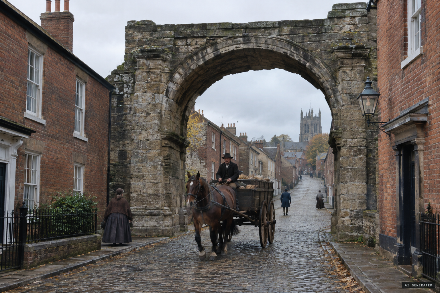 Newport Arch, the 3rd-century Roman gate in uphill Lincoln