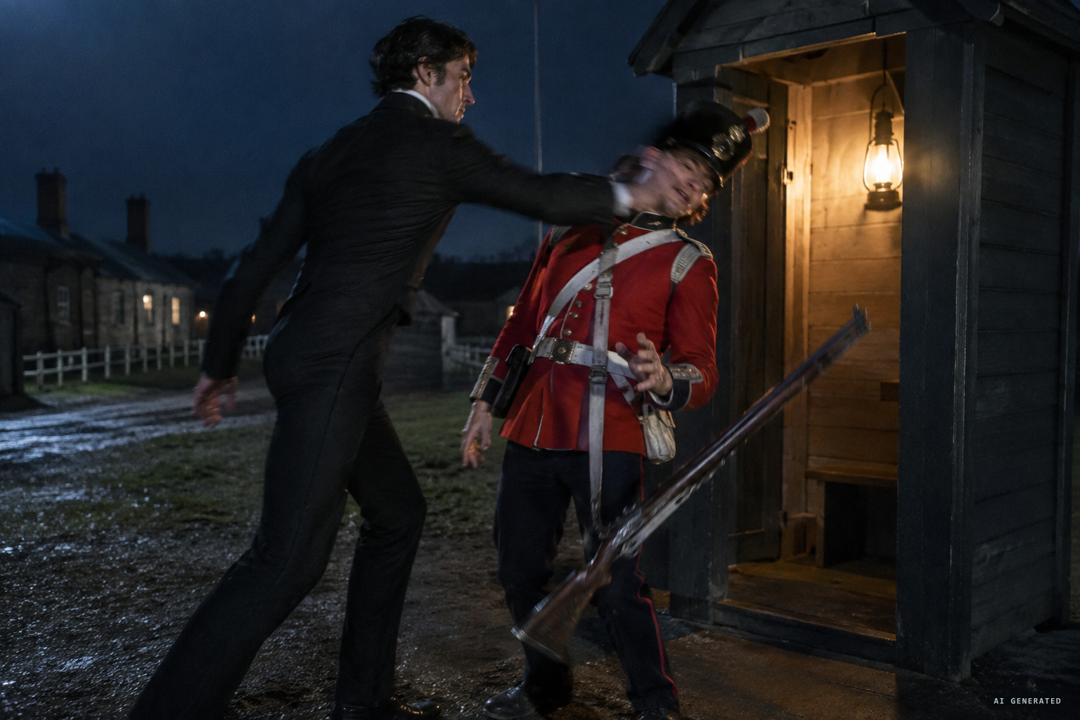 The 'Aldershott Ghost' slaps the sentry several times in the face.