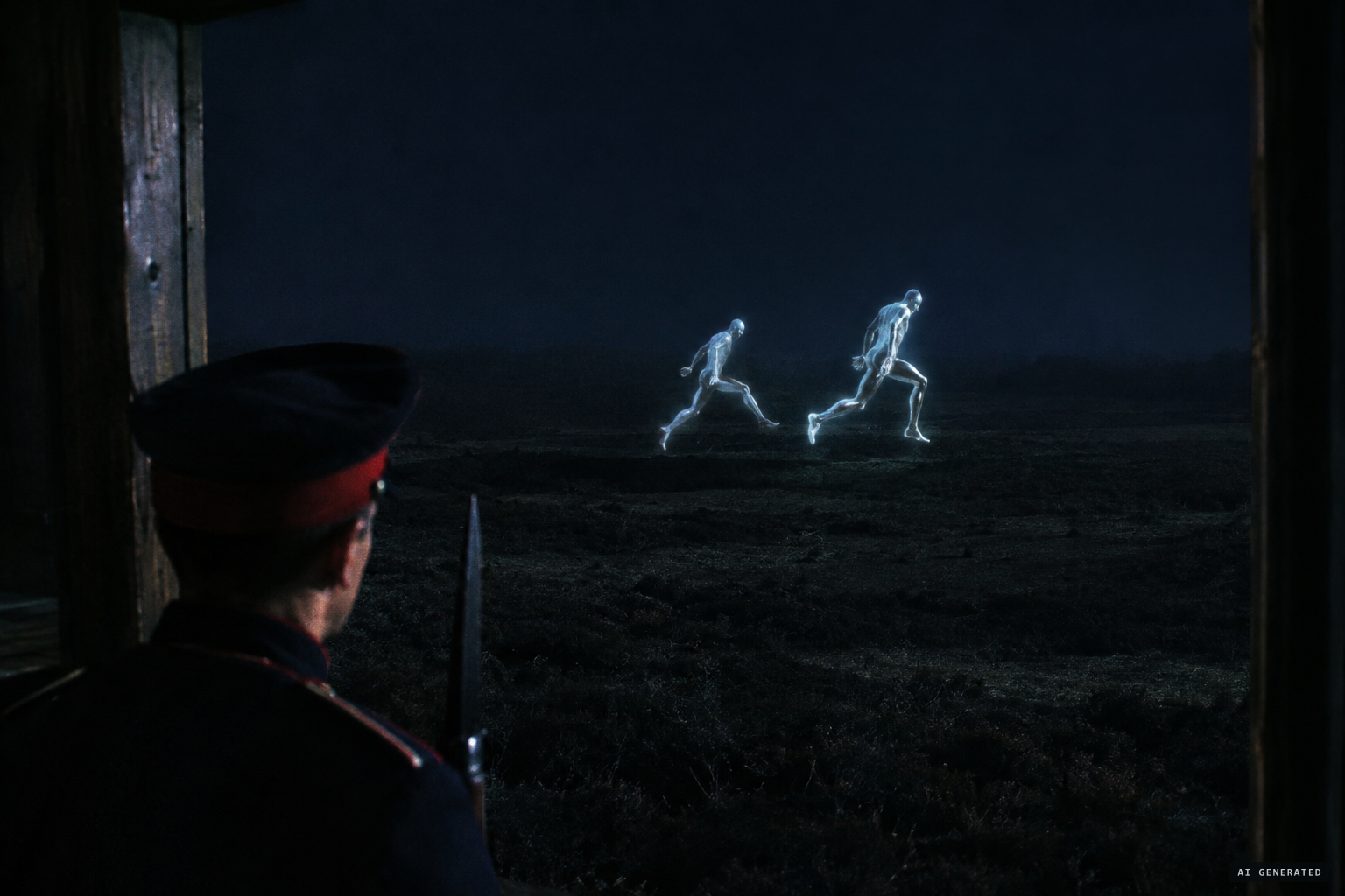 Two spectral figures, glowing with phosphorus, making tremendous springs.